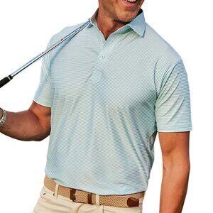 NWT Collars & Co Men's L Featherweight Flex Polo Shirt Dress Collar Green Stripe